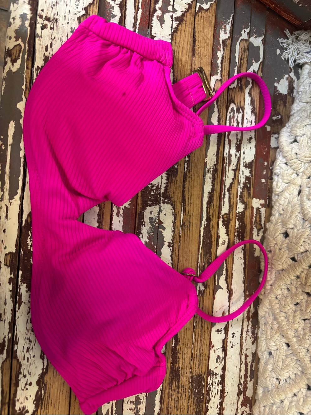No Boundaries Hot Pink Ribbed Bikini Top